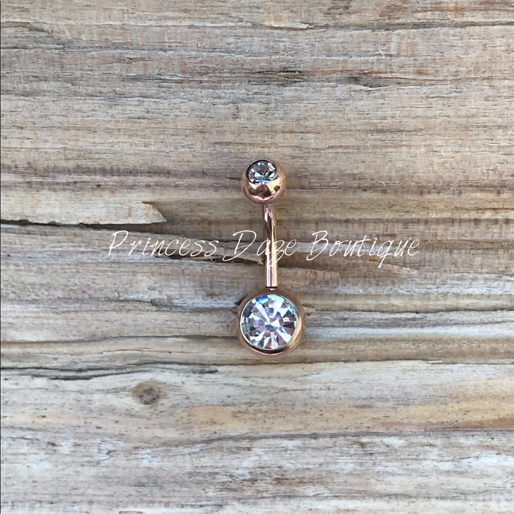 Rose Gold Double Diamond‎ Belly Button Ring